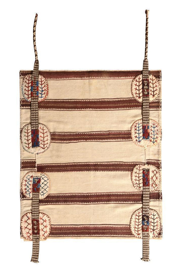 Mid-Century Vintage Striped Kilim Beige Brown Bag Rug