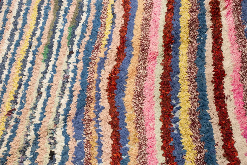Vintage Mid-Century Moroccan Transitional Pink And Blue Multicolor Wool Rug