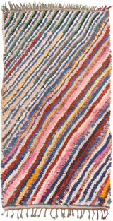 Vintage Mid-Century Moroccan Transitional Pink And Blue Multicolor Wool Rug