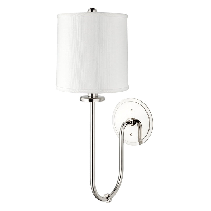 Jericho 1 Light Wall Sconce, Polished Nickel Body, Off White Shade