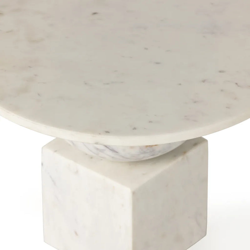 Neda End Table, Polished White Marble