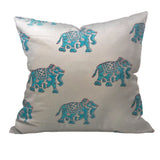 Indian Block Print Pillow Cover | BLUE ELEPHANT 22x22
