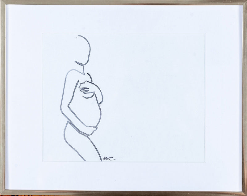 Original Nude Line Drawing (Pregnant) - Signed & Unframed