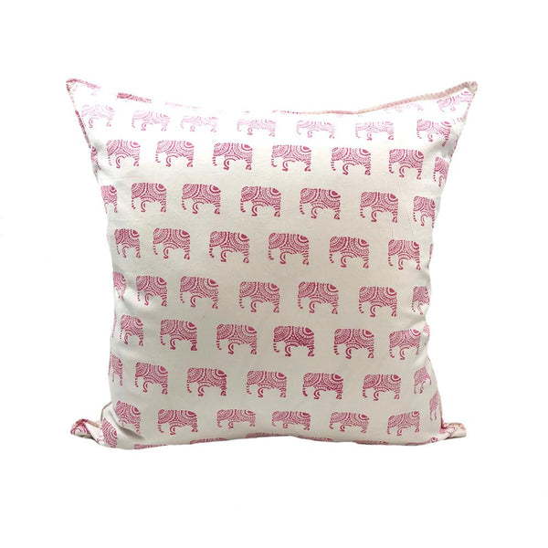 Indian Block Print Pillow Cover | PINK ELEPHANT 22x22